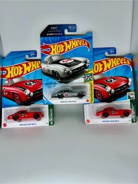 Hot Wheels Mercedes Lot of 3x - Mercedes-Benz 300 SL Red 2x & Silver IWC Racing
